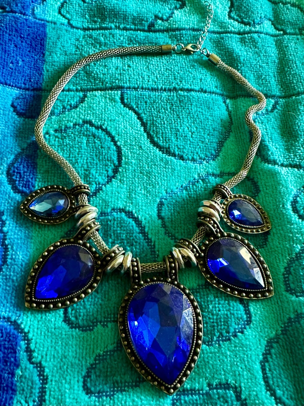 Statement Blue Teardrop Pendant Necklace - Women Jewelry
